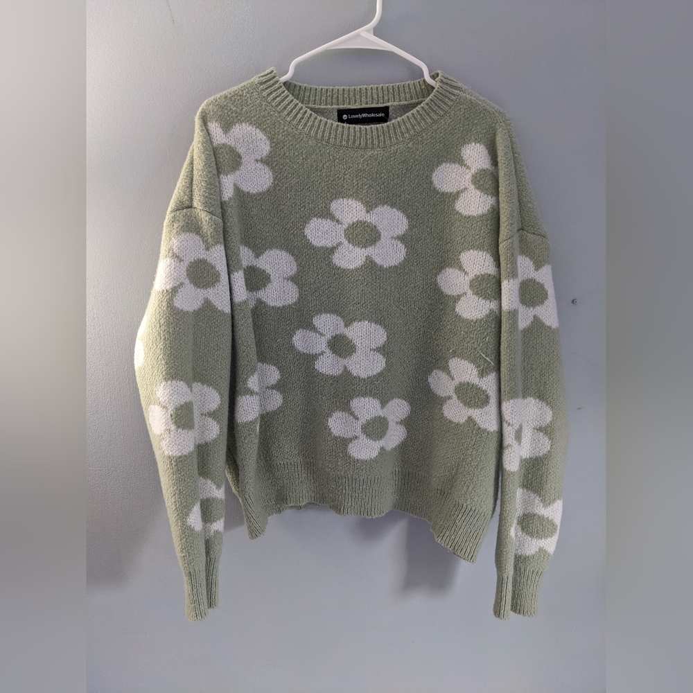 Green Floral Sweater